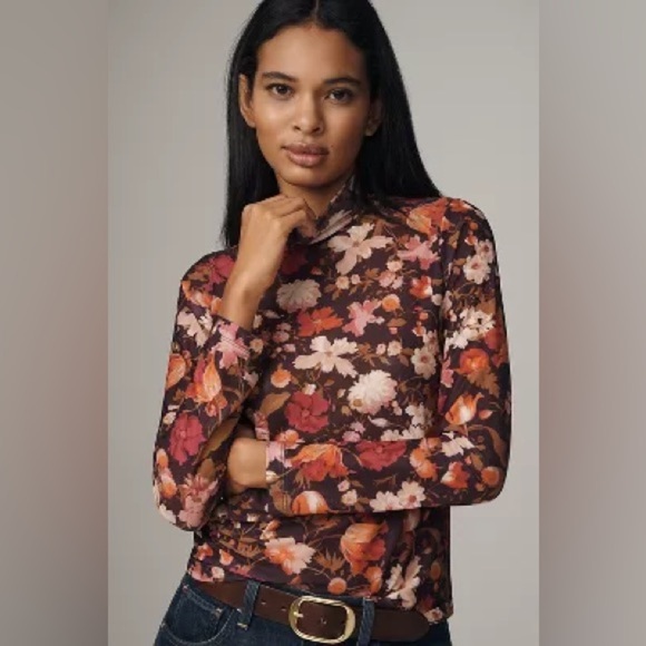 NWT Size M - By Anthropologie Mesh Turtleneck Top - Picture 3 of 15